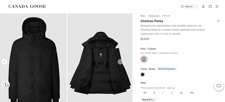 canada goose official website chateau mens parka